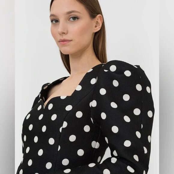 New Róhe Fiona Puff-Sleeve Polka Dot Black/White Top NWOT 4 US/36 FR / Small - Picture 4 of 15